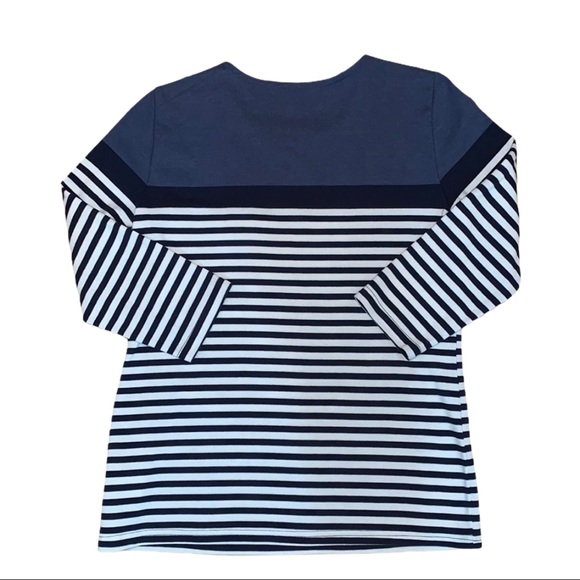 Karen Scott Sport Nautical LS Blue Striped Tee Shirt Top - Picture 2 of 7